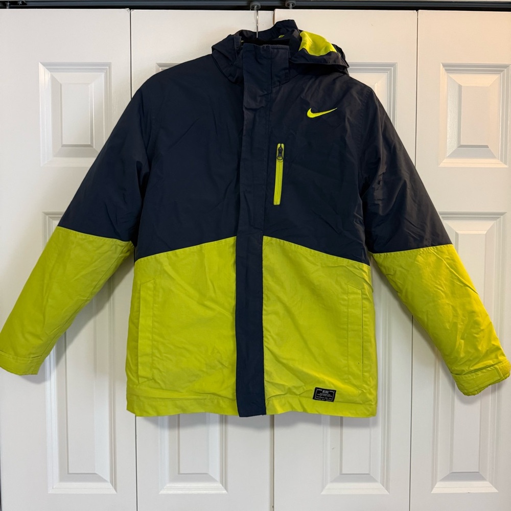Nike Snow Jacket Navy Blue and Lime Green Ski Snowboarding Kids